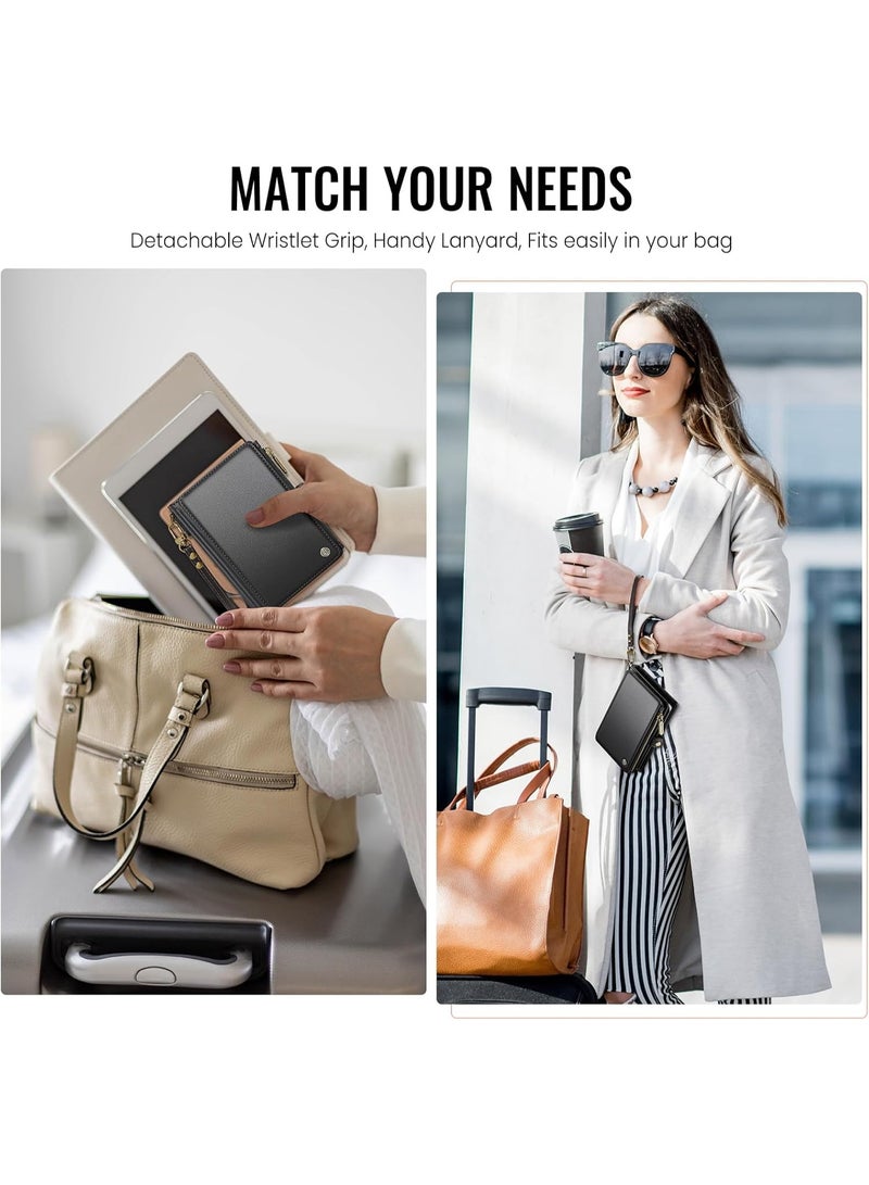 حقيبة محفظة لحامل جواز السفر مع 11 فتحة للبطاقات وفتحة لجواز السفر وفتحة للنقد وفتحة للصور وجيب بسحاب، مع حزام معصم مضاد للـ RFID للسفر - Image 4